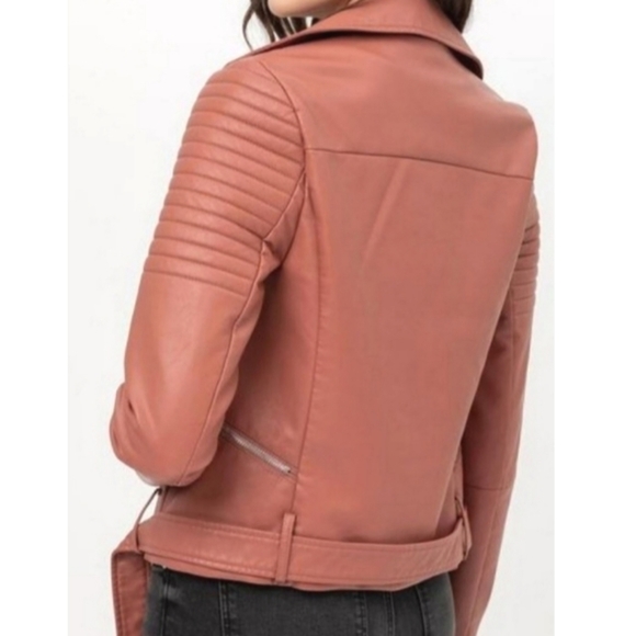 Pink Faux-leather asymmetrical Biker Jacket - Picture 4 of 4